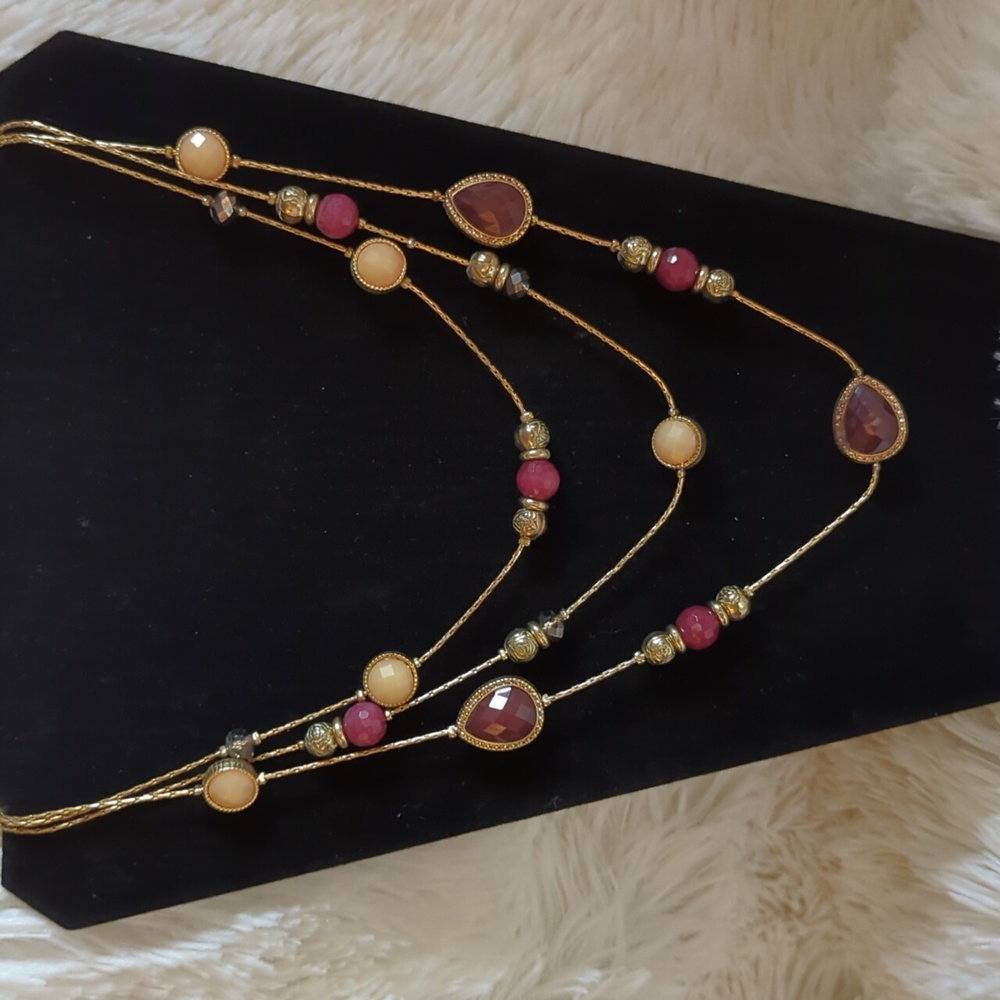 Multi layer Gold and Burgundy Necklace